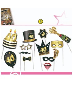 ACCESSORI PER FOTO SIMPATICHE SU STECCO IN CARTONCINO 40 ANNI 12 PZ 2