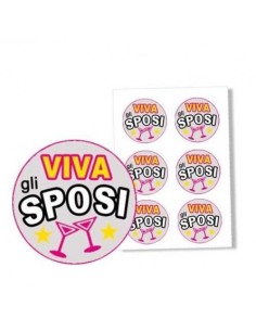 BOLLINI PER COCCARDA PERSONALIZZABILE VIVA GLI SPOSI 6PZ 2