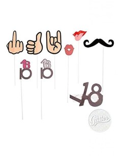 PHOTO BOTH ACCESSORI PER FOTO SIMPATICHE SU STECCO GLITTER 18 ANNI 9 PZ