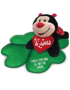 PUPAZZO PELUCHE COCCINELLA CON QUADRIFOGLIO TANTA FORTUNA 25 CM
