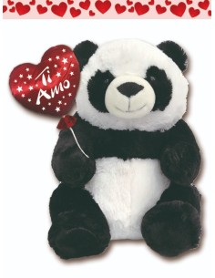 PUPAZZO PELUCHE PANDA BIANCO NERO CON CUORE ROSSO TI AMO 20 CM