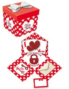 SCATOLA BIGLIETTO CON COPERCHIO ROSSA I LOVE YOU 11X11 CM