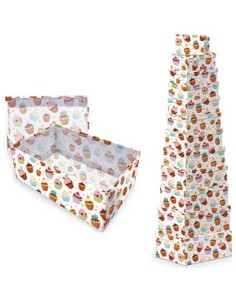 SCATOLA REGALO RETTANGOLARE CON CUPCAKE MUFFIN E POIS COLORATI 19X11X7H