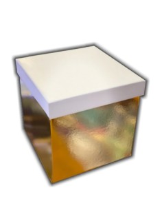 SCATOLA SORPRESA ORO CON COPERCHIO IN CARTONE APRIBILE PERSONALIZZABILE 30 CM