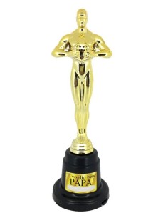 TROFEO GRANDE FESTA DEL PAPA' IN PLASTICA CON ETICHETTA PERSONALIZZABILE ORO 28 CM