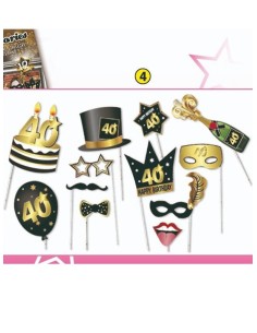 ACCESSORI PER FOTO SIMPATICHE SU STECCO IN CARTONCINO 40 ANNI 12 PZ